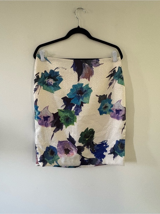 Philosophy Dresses & Skirts - Philosophy Cream Pencil Skirt with Teal, Blue and Purple Floral Print